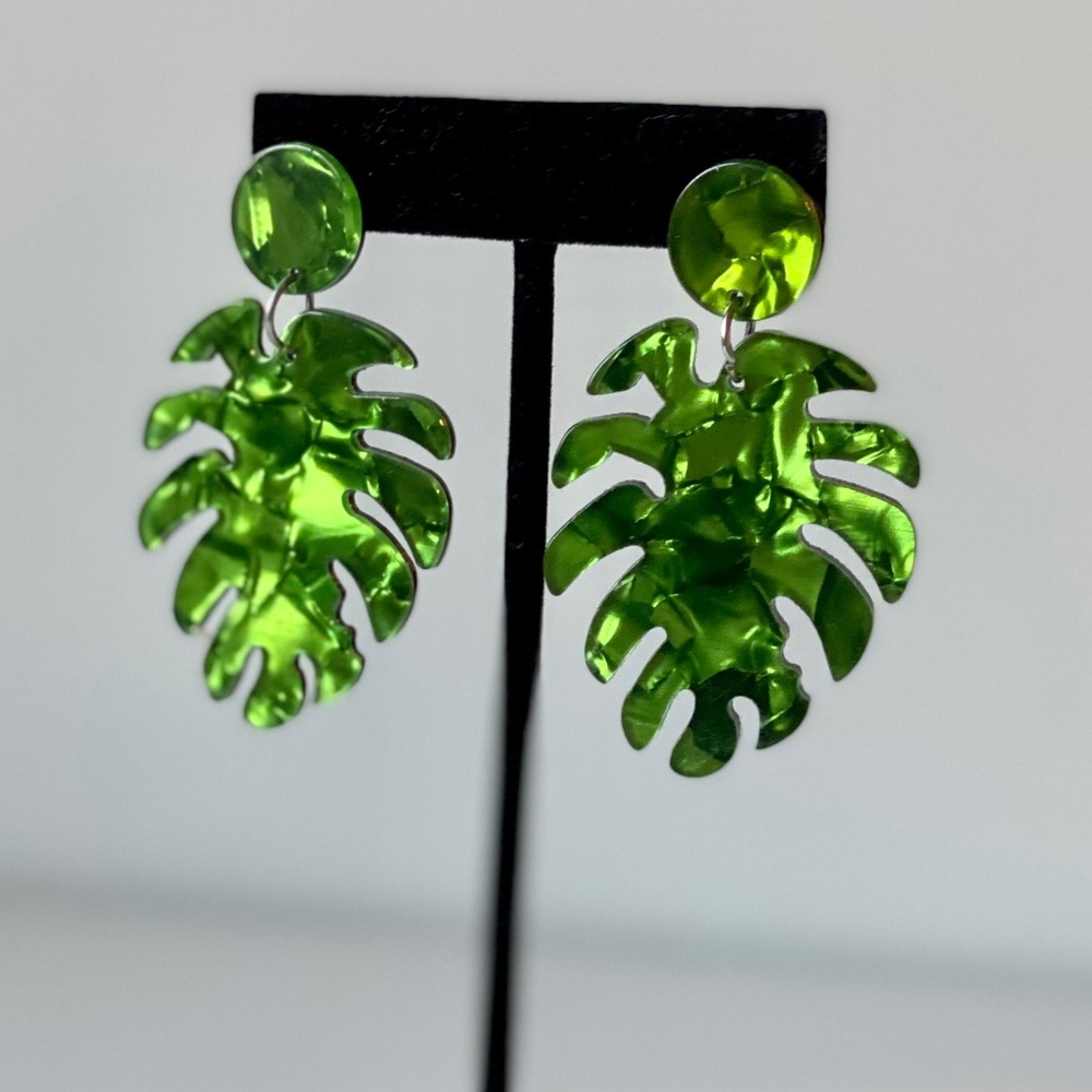 Tropical Leaf Statement Boho Earrings - image 2